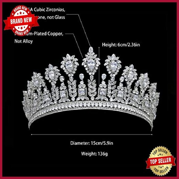 Large Handmade Cubic Zirconia Bridal Tiara Headpiece for Weddings Prom main image 4
